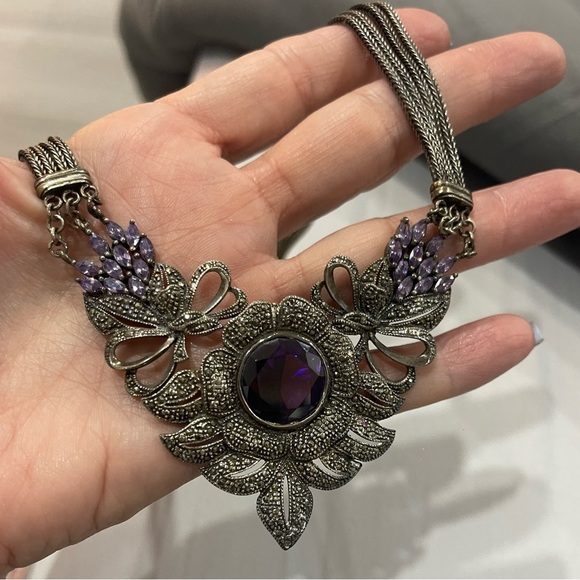 Amethyst Silver necklace needs cleaning only - Picture 2 of 2